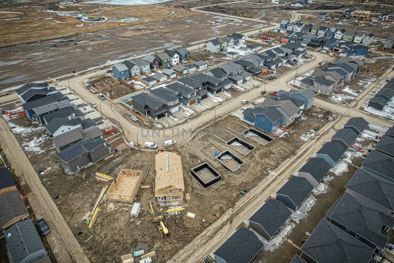 Aerial view of Brighton which is a neighbourhood in Saskatoon, Saskatchewan, and is the first of several communities planned for the Holmwood Suburban Development Area on the east side of the city.