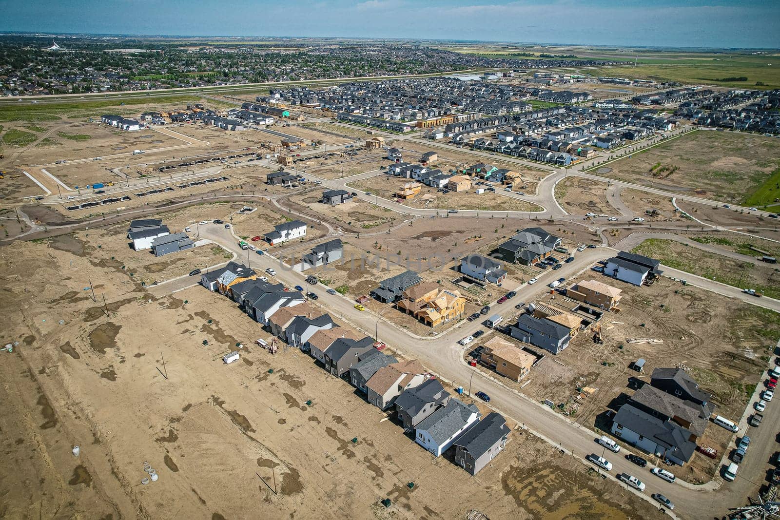 Aerial view of Brighton which is a neighbourhood in Saskatoon, Saskatchewan, and is the first of several communities planned for the Holmwood Suburban Development Area on the east side of the city.