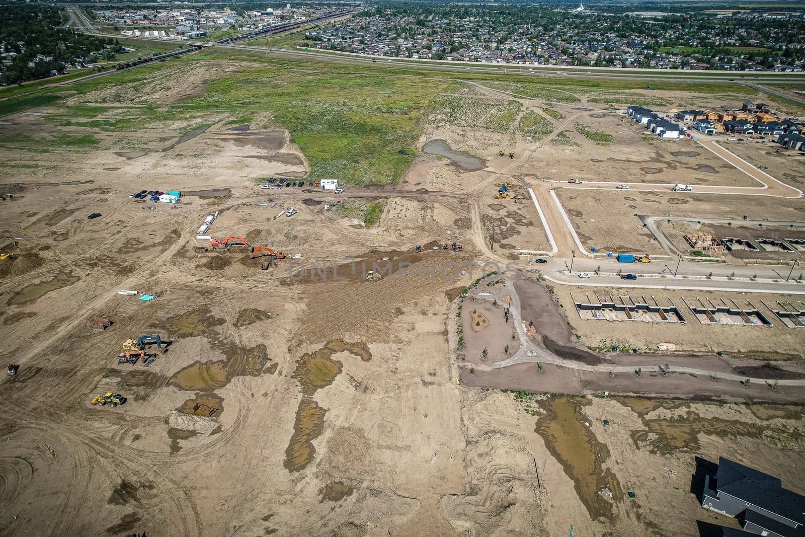 Aerial view of Brighton which is a neighbourhood in Saskatoon, Saskatchewan, and is the first of several communities planned for the Holmwood Suburban Development Area on the east side of the city.