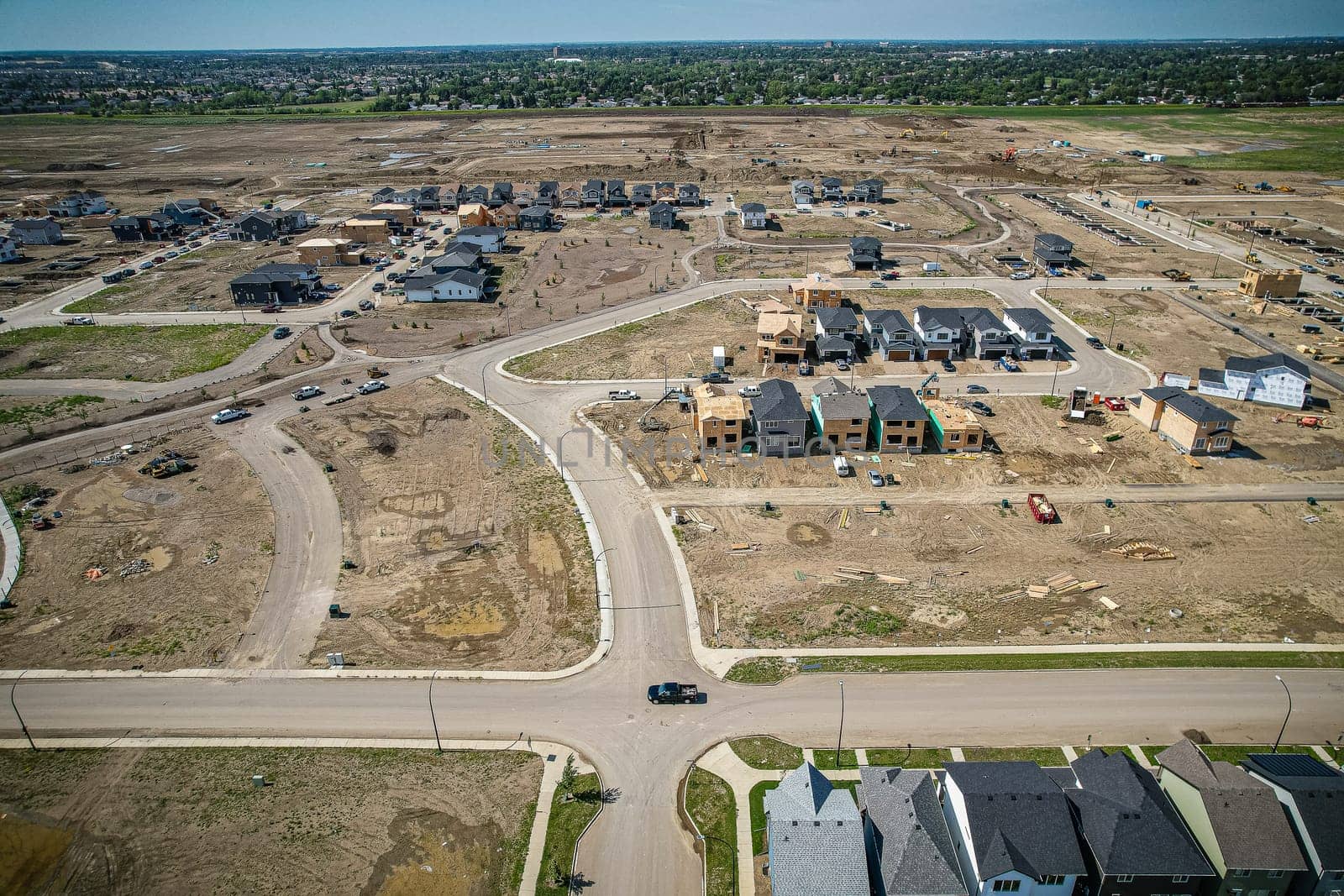 Aerial view of Brighton which is a neighbourhood in Saskatoon, Saskatchewan, and is the first of several communities planned for the Holmwood Suburban Development Area on the east side of the city.