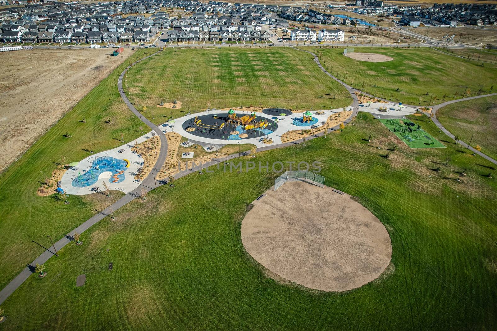 Aerial view of Brighton which is a neighbourhood in Saskatoon, Saskatchewan, and is the first of several communities planned for the Holmwood Suburban Development Area on the east side of the city.
