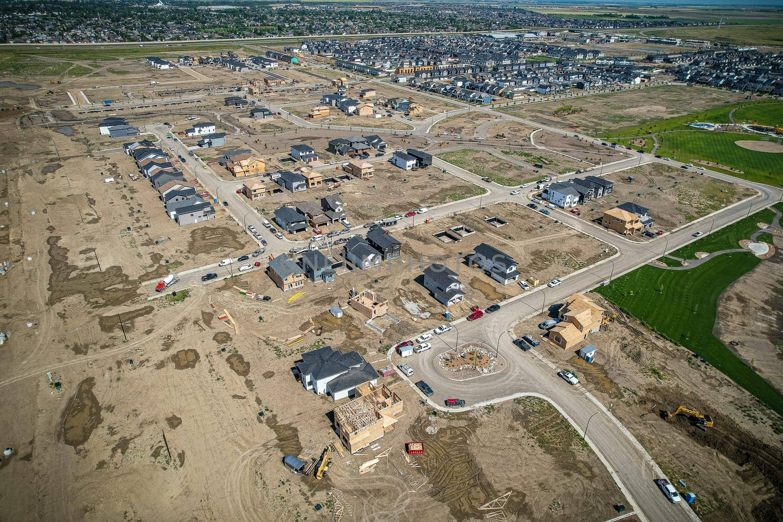 Aerial view of Brighton which is a neighbourhood in Saskatoon, Saskatchewan, and is the first of several communities planned for the Holmwood Suburban Development Area on the east side of the city.