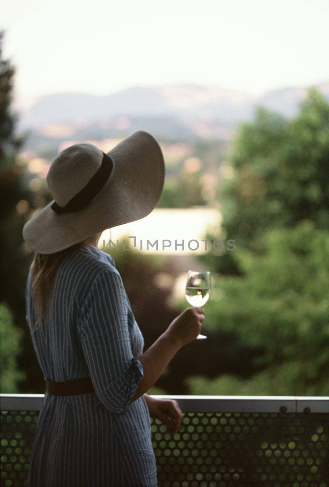Woman in hat with wine glass by gcm