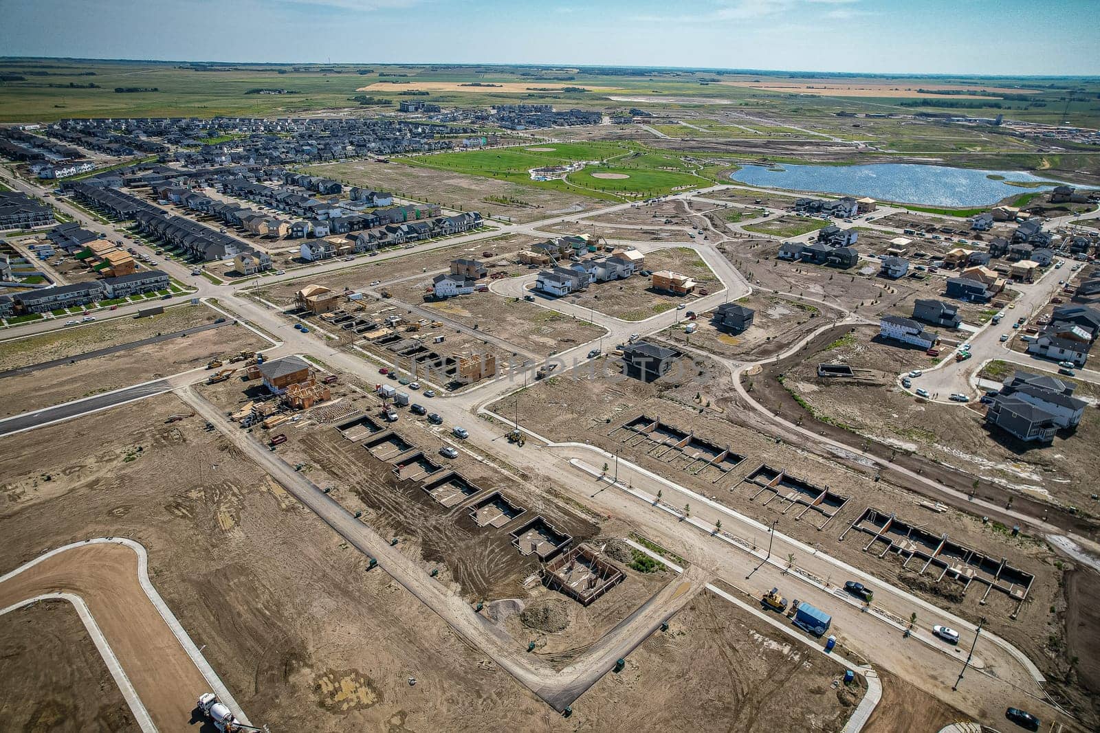 Aerial view of Brighton which is a neighbourhood in Saskatoon, Saskatchewan, and is the first of several communities planned for the Holmwood Suburban Development Area on the east side of the city.