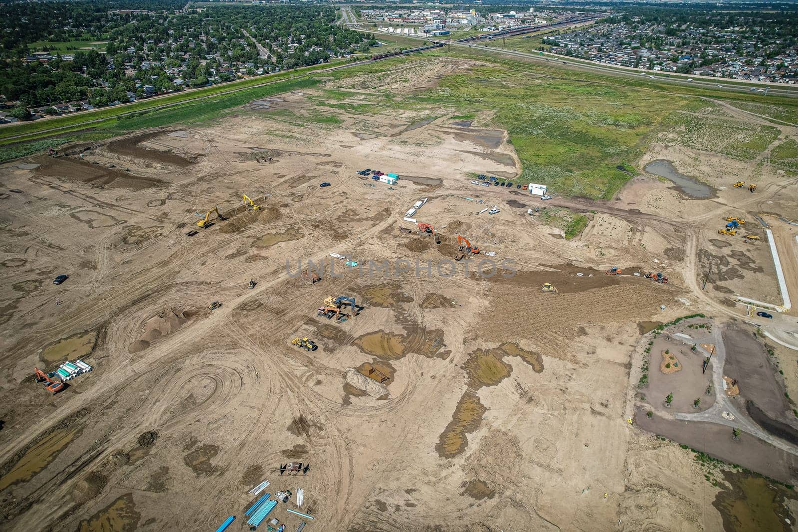 Aerial view of Brighton which is a neighbourhood in Saskatoon, Saskatchewan, and is the first of several communities planned for the Holmwood Suburban Development Area on the east side of the city.