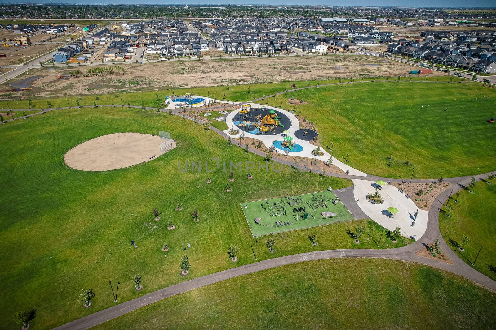 Aerial view of Brighton which is a neighbourhood in Saskatoon, Saskatchewan, and is the first of several communities planned for the Holmwood Suburban Development Area on the east side of the city.
