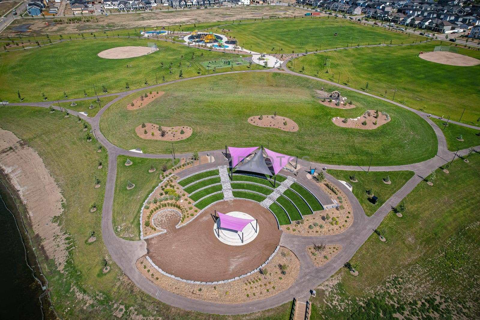 Aerial view of Brighton which is a neighbourhood in Saskatoon, Saskatchewan, and is the first of several communities planned for the Holmwood Suburban Development Area on the east side of the city.