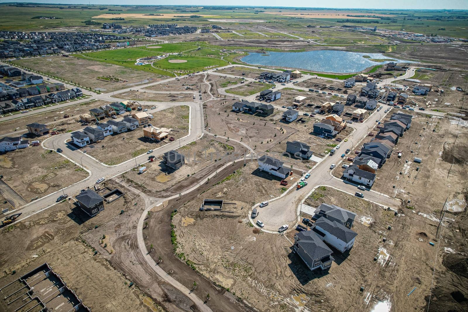 Aerial view of Brighton which is a neighbourhood in Saskatoon, Saskatchewan, and is the first of several communities planned for the Holmwood Suburban Development Area on the east side of the city.