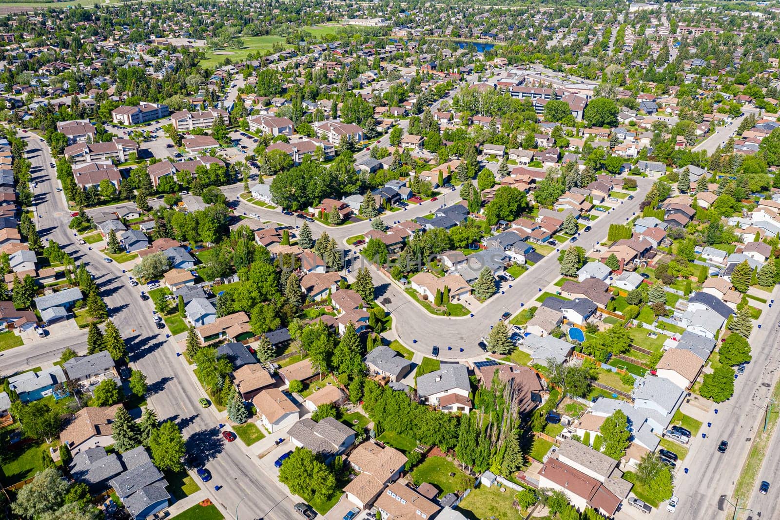 Aerial view of the Lakeview neighborhood of Saskatoon. June 11, 2020