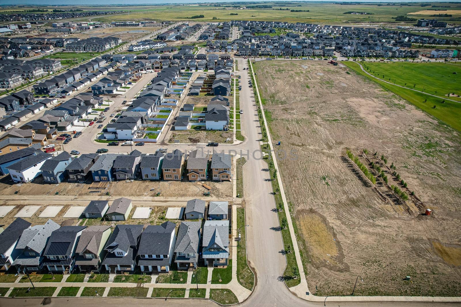 Aerial view of Brighton which is a neighbourhood in Saskatoon, Saskatchewan, and is the first of several communities planned for the Holmwood Suburban Development Area on the east side of the city.