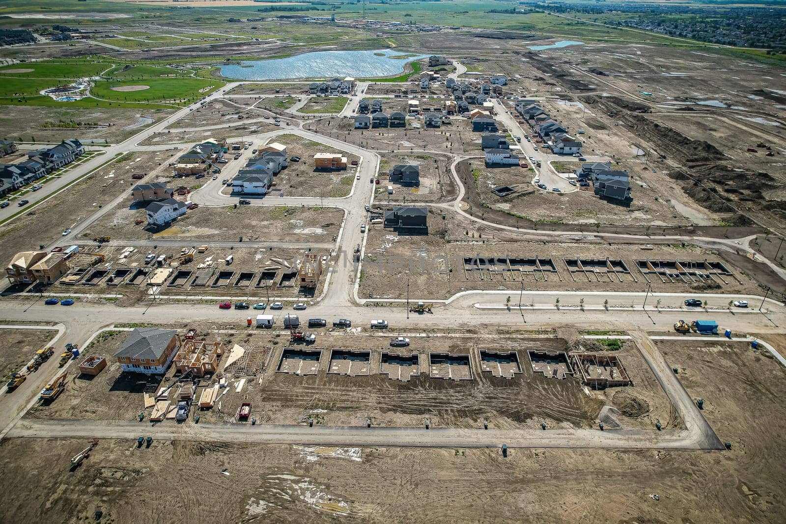 Aerial view of Brighton which is a neighbourhood in Saskatoon, Saskatchewan, and is the first of several communities planned for the Holmwood Suburban Development Area on the east side of the city.
