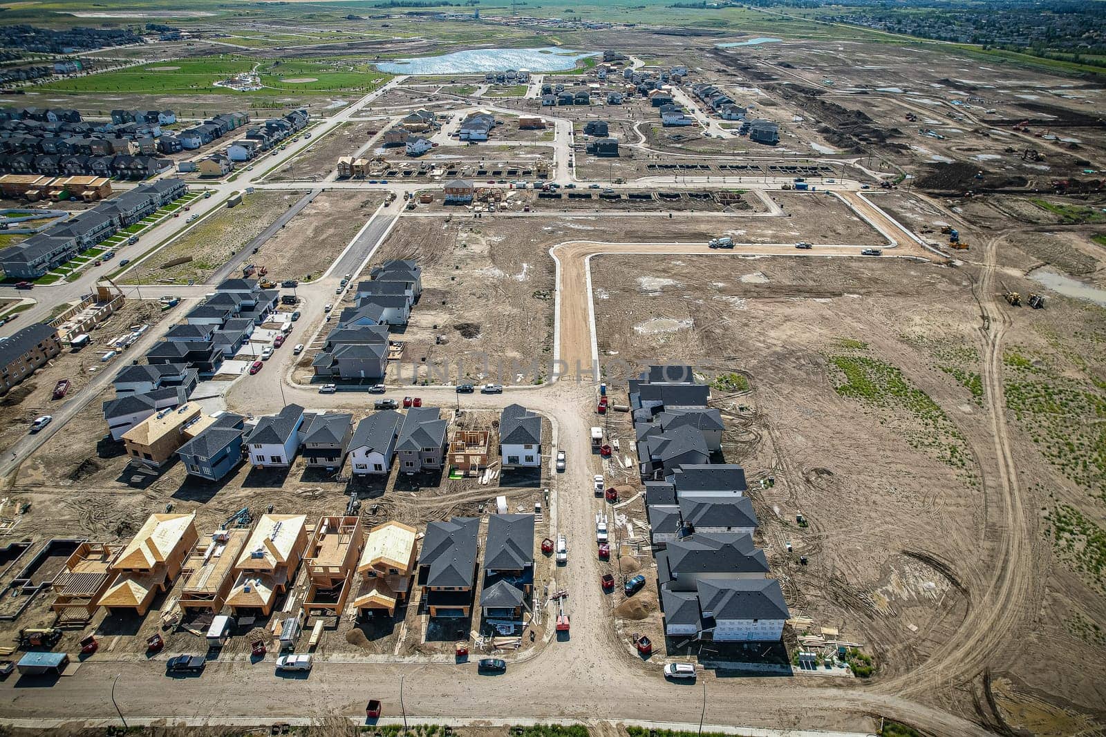 Aerial view of Brighton which is a neighbourhood in Saskatoon, Saskatchewan, and is the first of several communities planned for the Holmwood Suburban Development Area on the east side of the city.