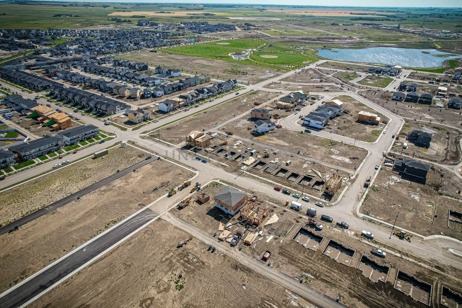 Aerial view of Brighton which is a neighbourhood in Saskatoon, Saskatchewan, and is the first of several communities planned for the Holmwood Suburban Development Area on the east side of the city.