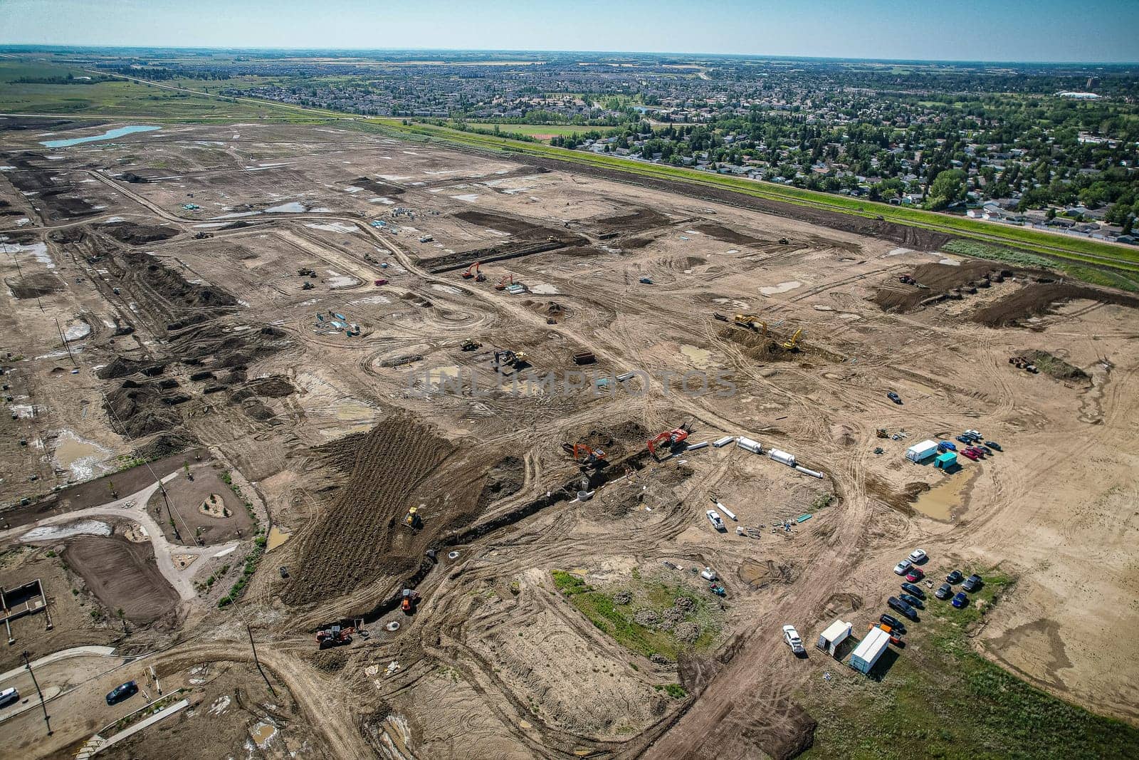Aerial view of Brighton which is a neighbourhood in Saskatoon, Saskatchewan, and is the first of several communities planned for the Holmwood Suburban Development Area on the east side of the city.