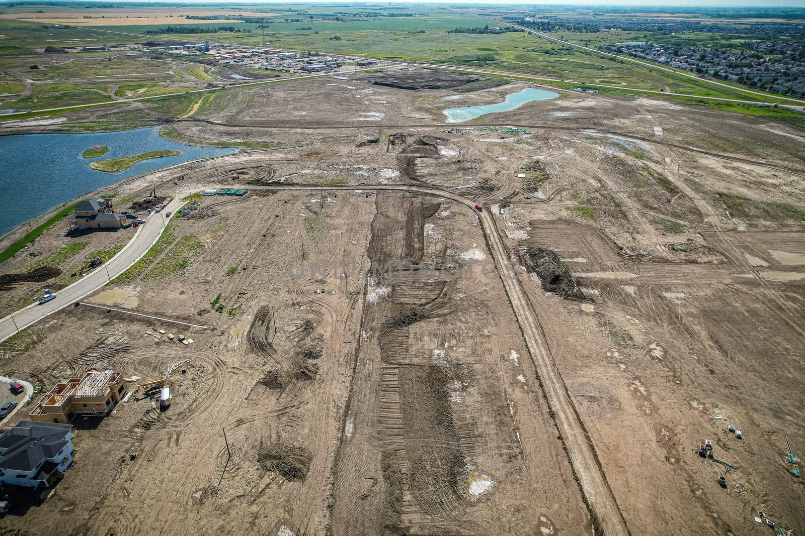 Aerial view of Brighton which is a neighbourhood in Saskatoon, Saskatchewan, and is the first of several communities planned for the Holmwood Suburban Development Area on the east side of the city.