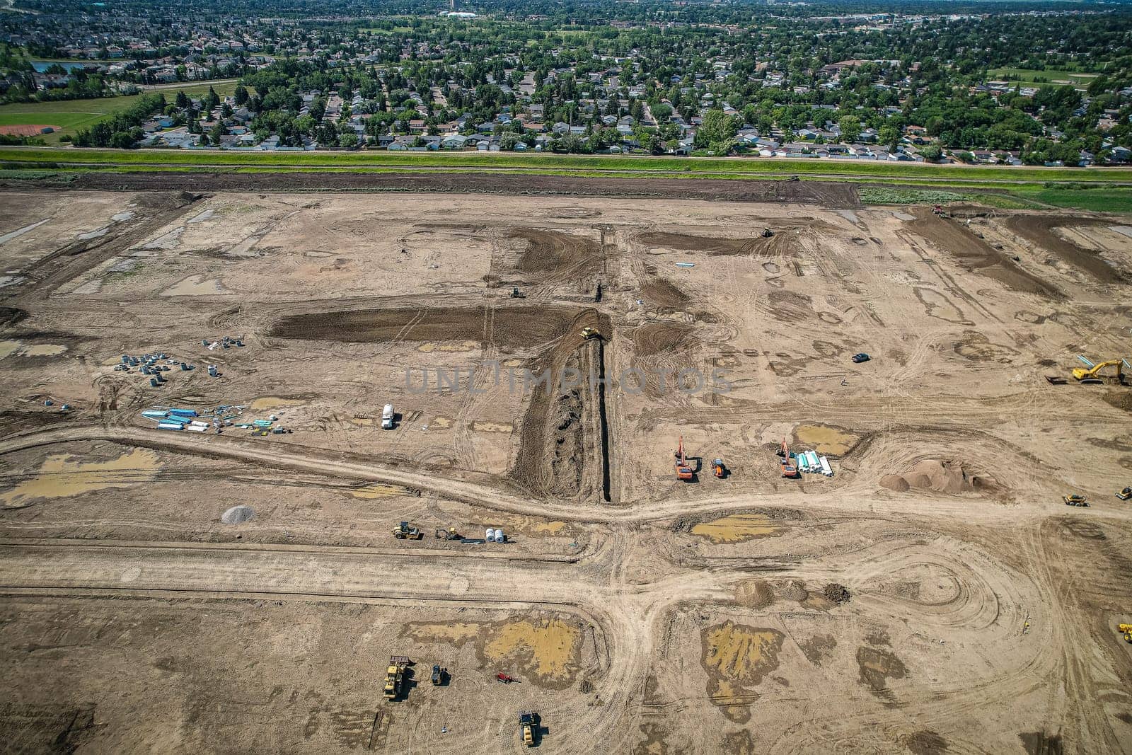 Aerial view of Brighton which is a neighbourhood in Saskatoon, Saskatchewan, and is the first of several communities planned for the Holmwood Suburban Development Area on the east side of the city.
