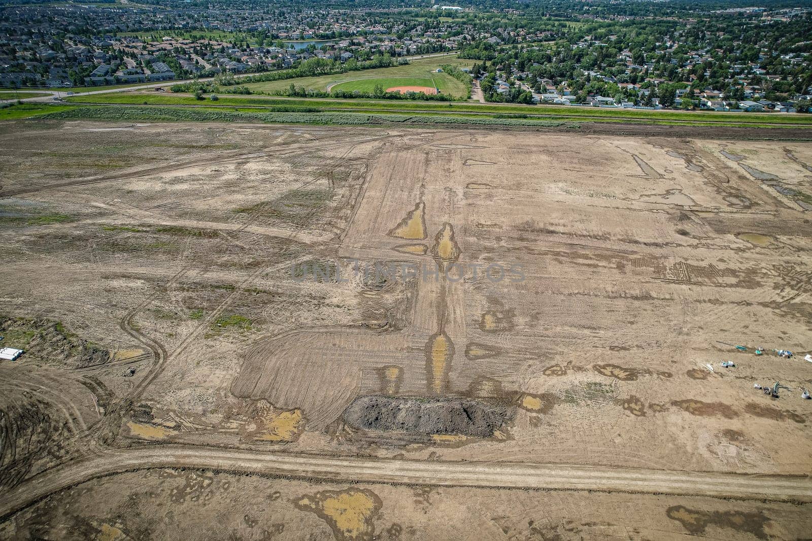 Aerial view of Brighton which is a neighbourhood in Saskatoon, Saskatchewan, and is the first of several communities planned for the Holmwood Suburban Development Area on the east side of the city.