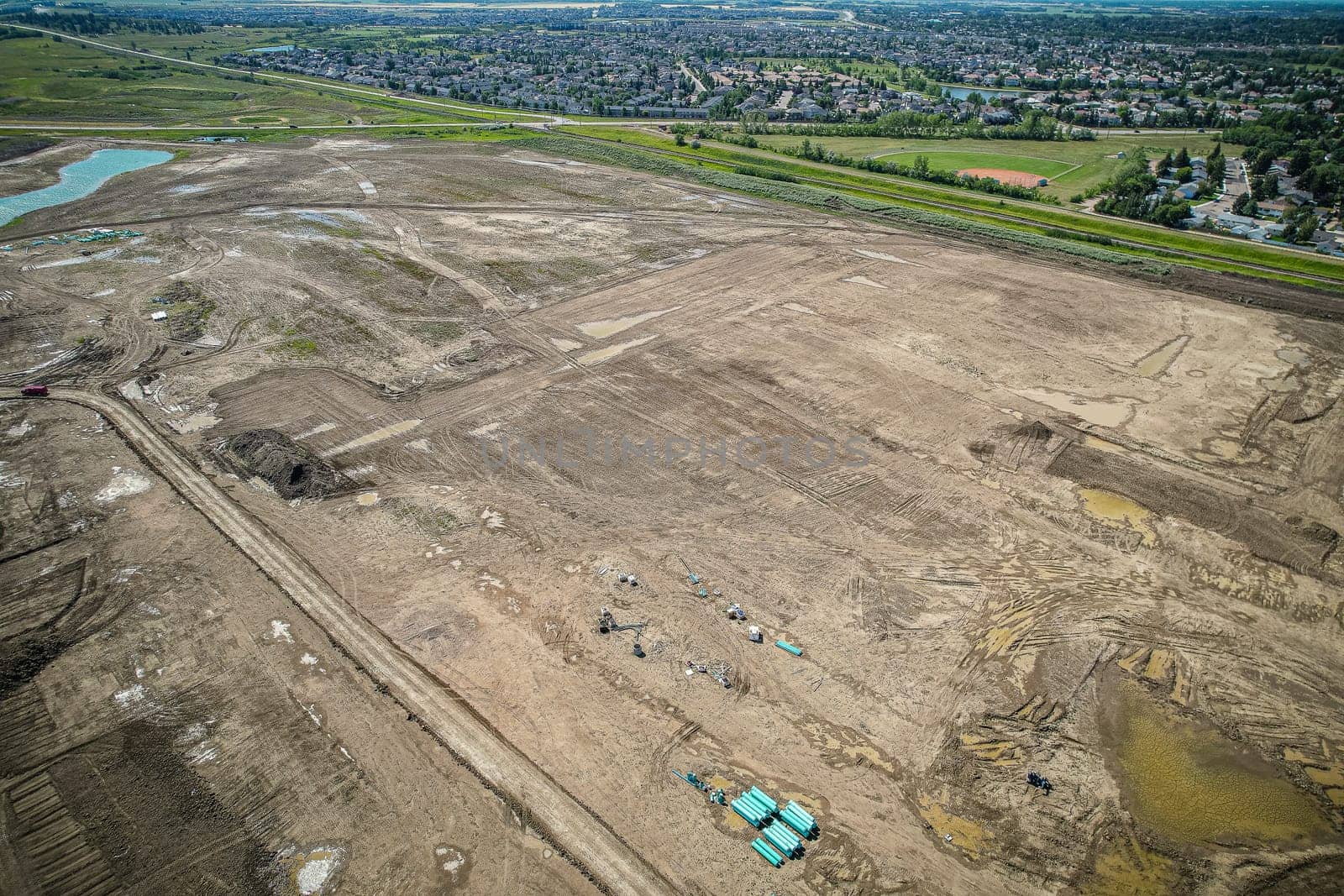 Aerial view of Brighton which is a neighbourhood in Saskatoon, Saskatchewan, and is the first of several communities planned for the Holmwood Suburban Development Area on the east side of the city.