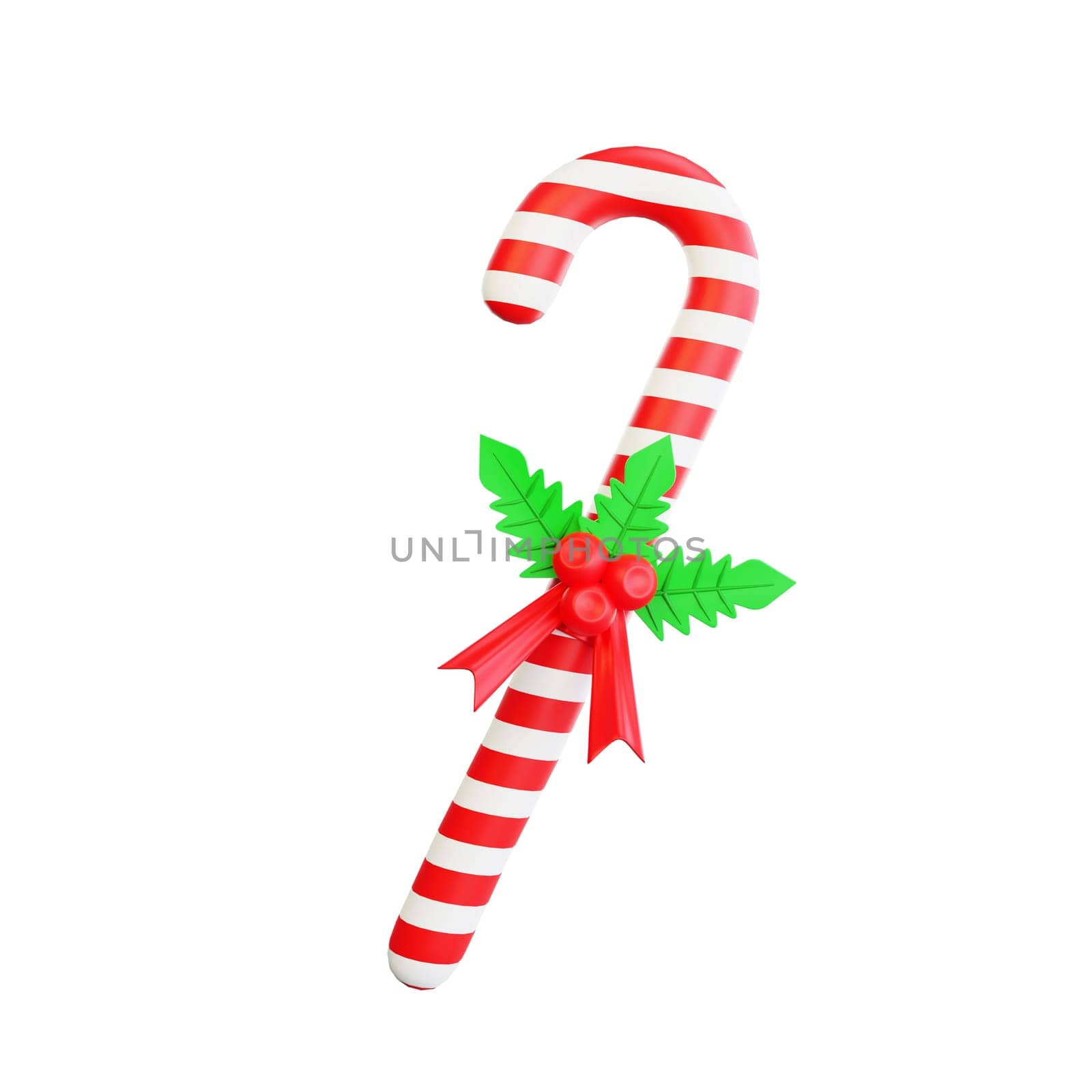 3D illustration of a Christmas candy cane icon. Perfect for Christmas and happy new year celebrations
