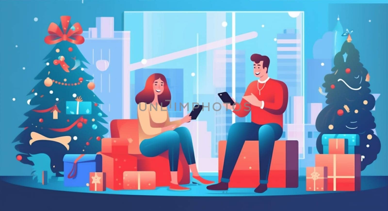 family character laptop santa house holiday home communication christmas happy. Generative AI. by Vichizh