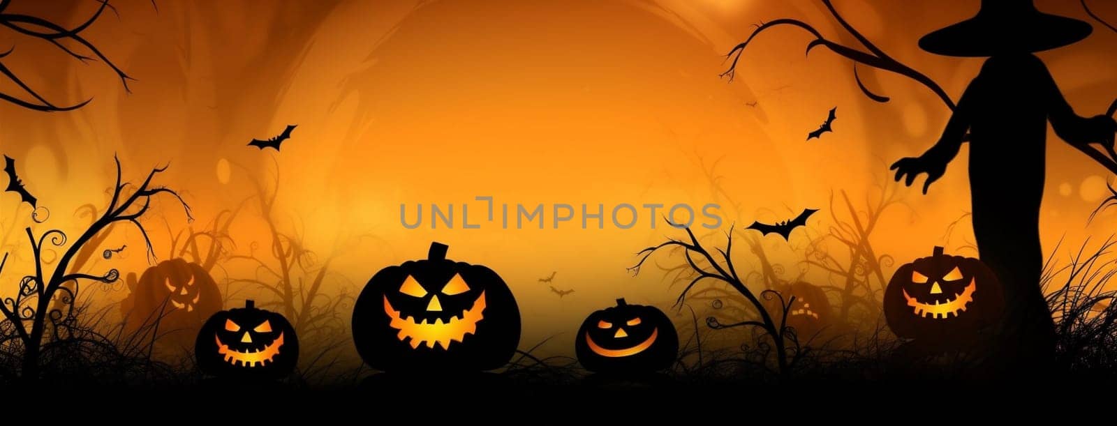 halloween ghost fall silhouette horror fantasy october night holiday orange bat scary background creepy evil pumpkin dark treat black old. Generative AI.