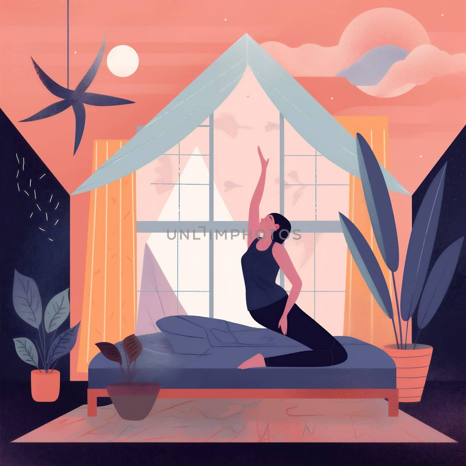 woman dog lifestyle fitness yoga home cartoon flat sport training body. Generative AI. by Vichizh