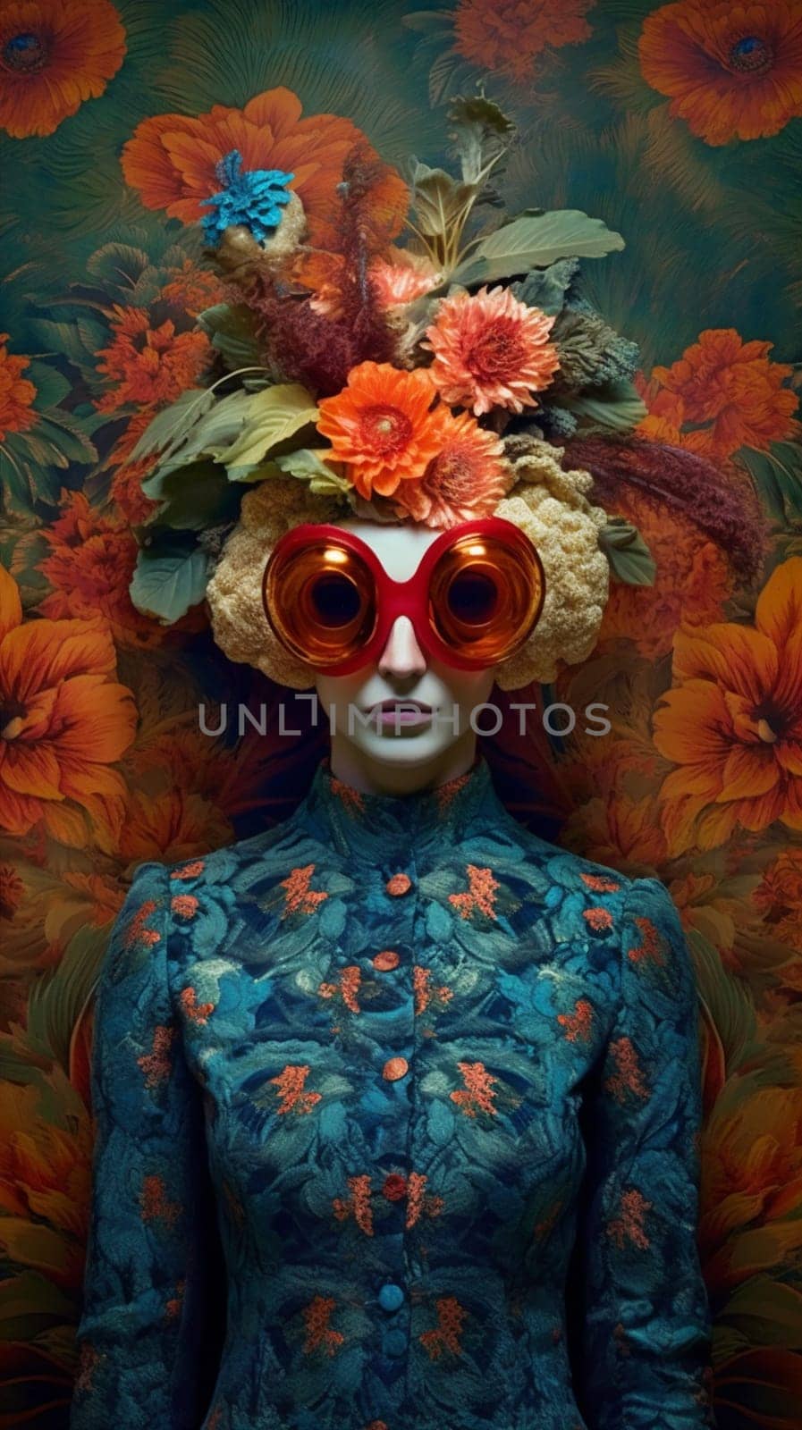 flower woman peacock lip tropical beautiful white nature fashion african hair background bird young beauty jungle skin face fantasy lady glamour. Generative AI.