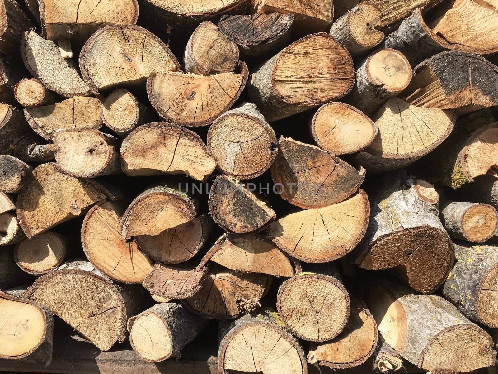 Abstract photo of a stack of natural wooden logs. It can be used as texture, background or concepts.