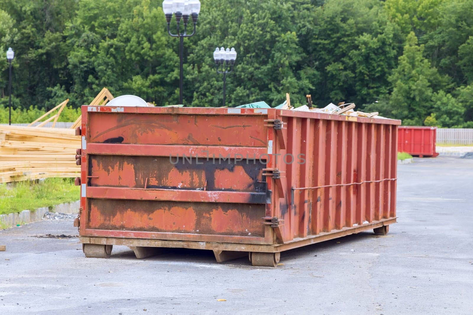 Container trash dumpsters are used for recycling construction waste solid household waste