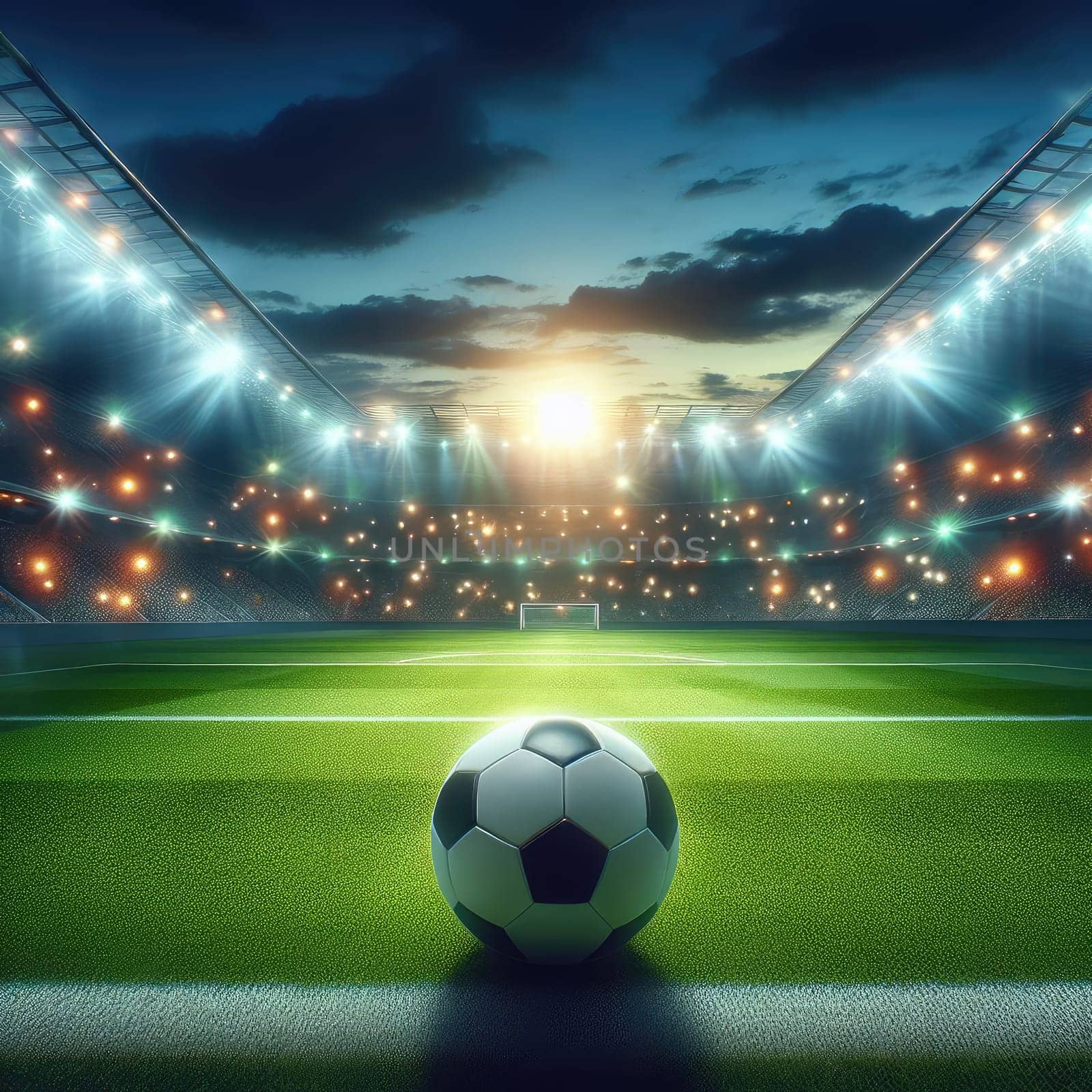 ball on the green field in soccer stadium. ready for game in the midfield - soccer ball close-up by Kobysh