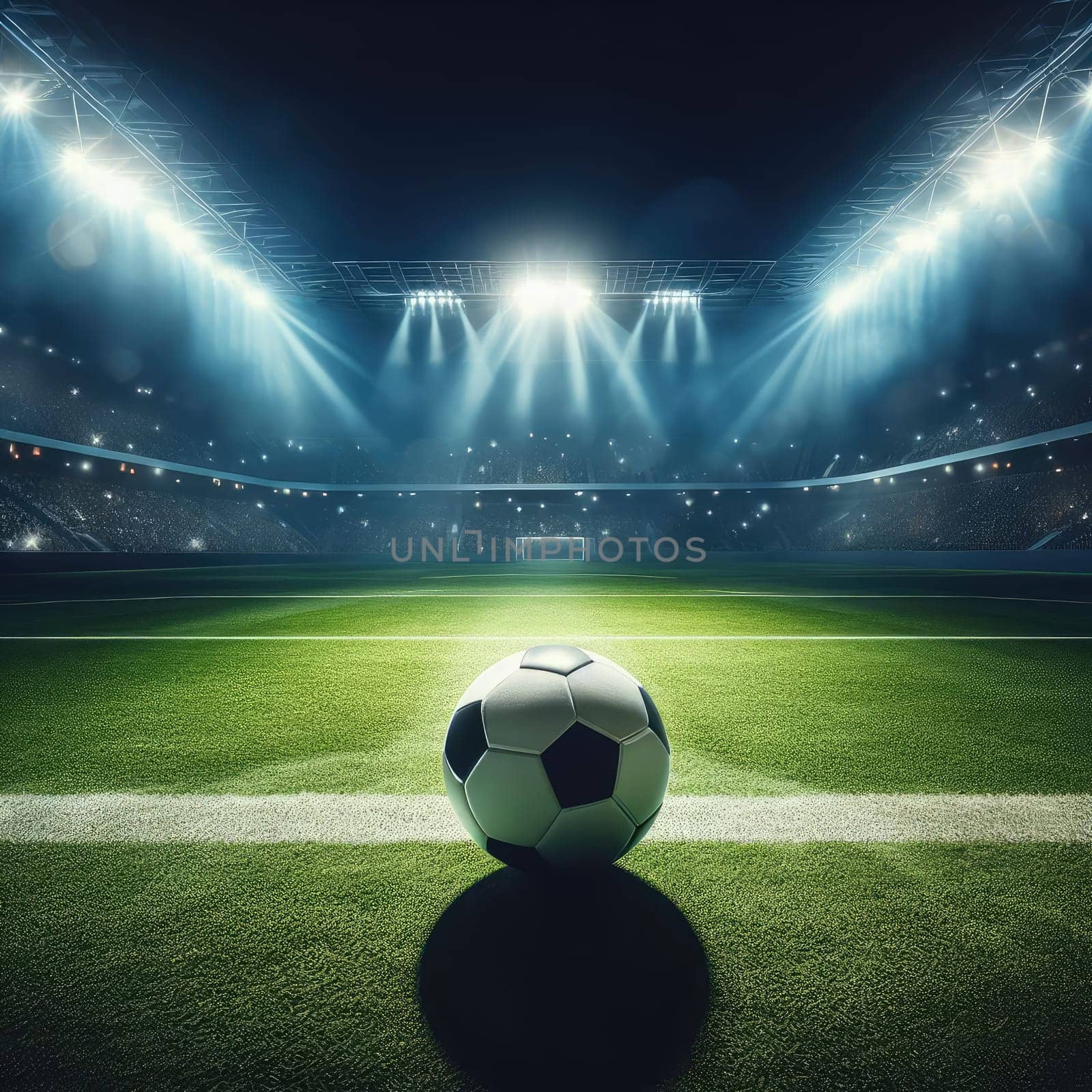 ball on the green field in soccer stadium. ready for game in the midfield - soccer ball close-up.