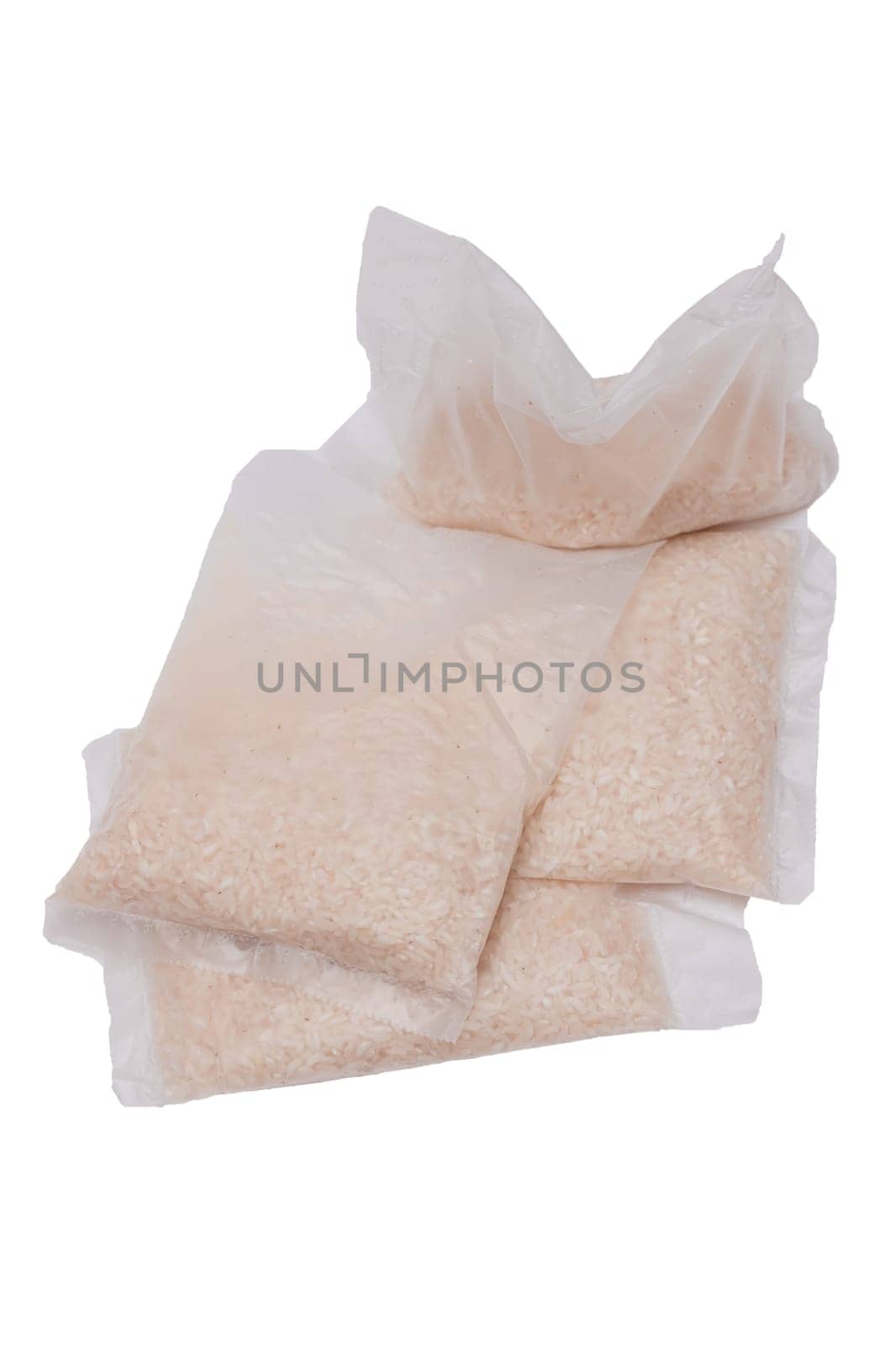 A Plastic Bags of White Long Grain Rice - Isolated on White by InfinitumProdux