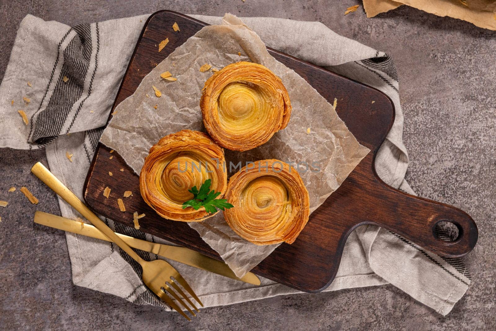 Pastries filled with meat, traditionally baked in black clay molds both from the region on Vila Real, Portugal.