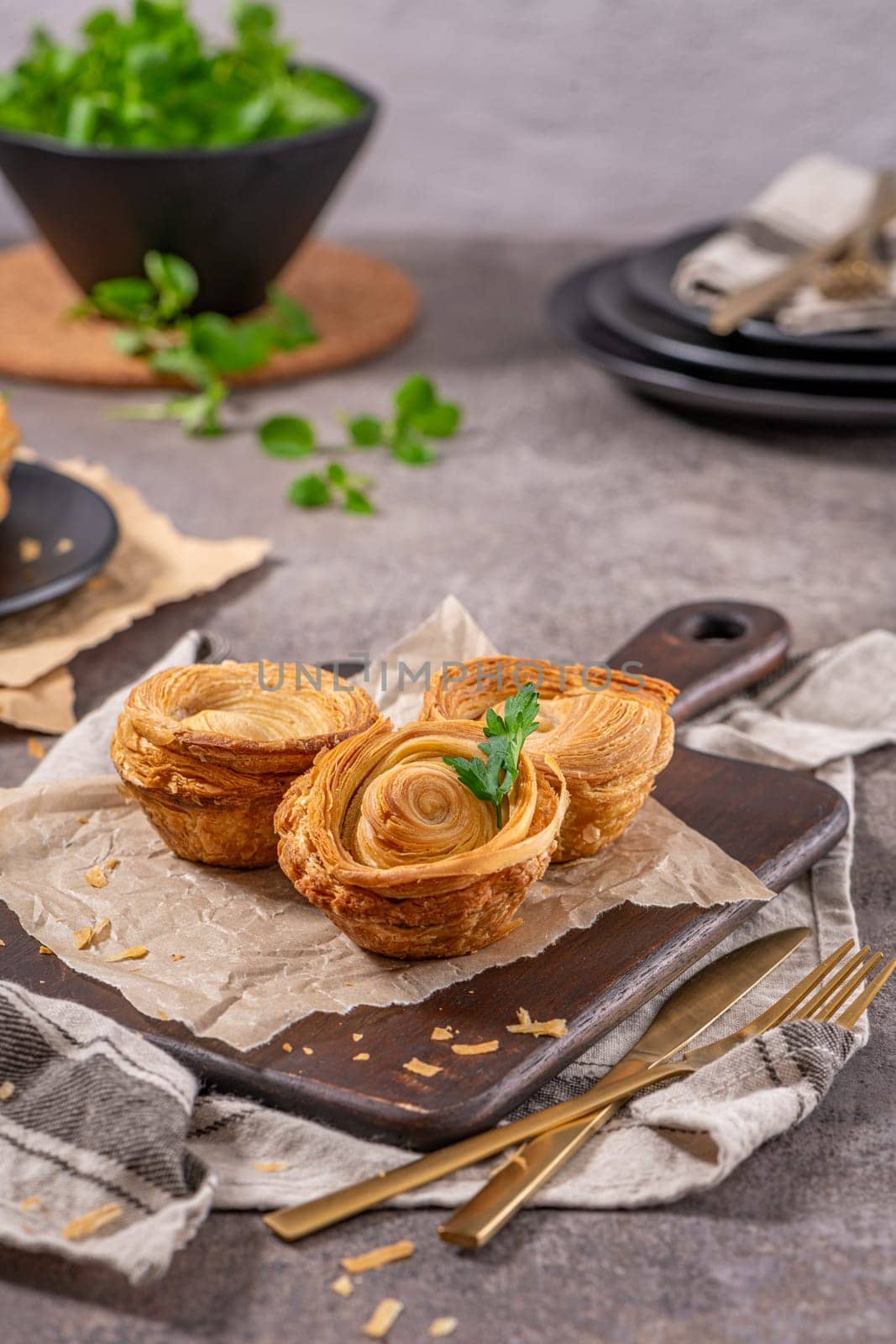 Pastries filled with meat, traditionally baked in black clay molds both from the region on Vila Real, Portugal.