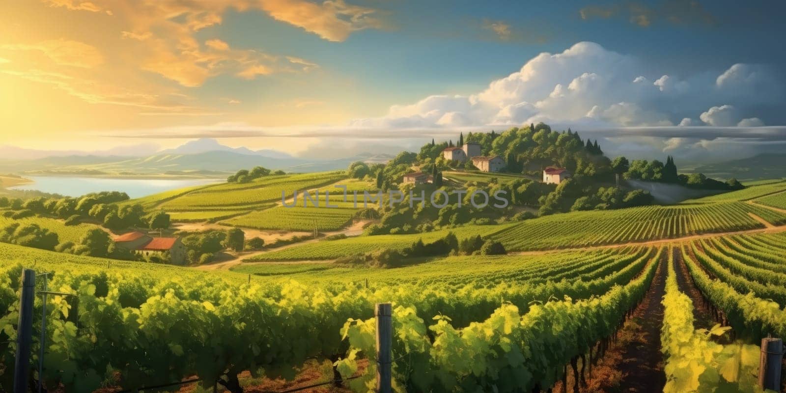 Beautiful landscape of Vineyards in European region in summer comeliness by biancoblue