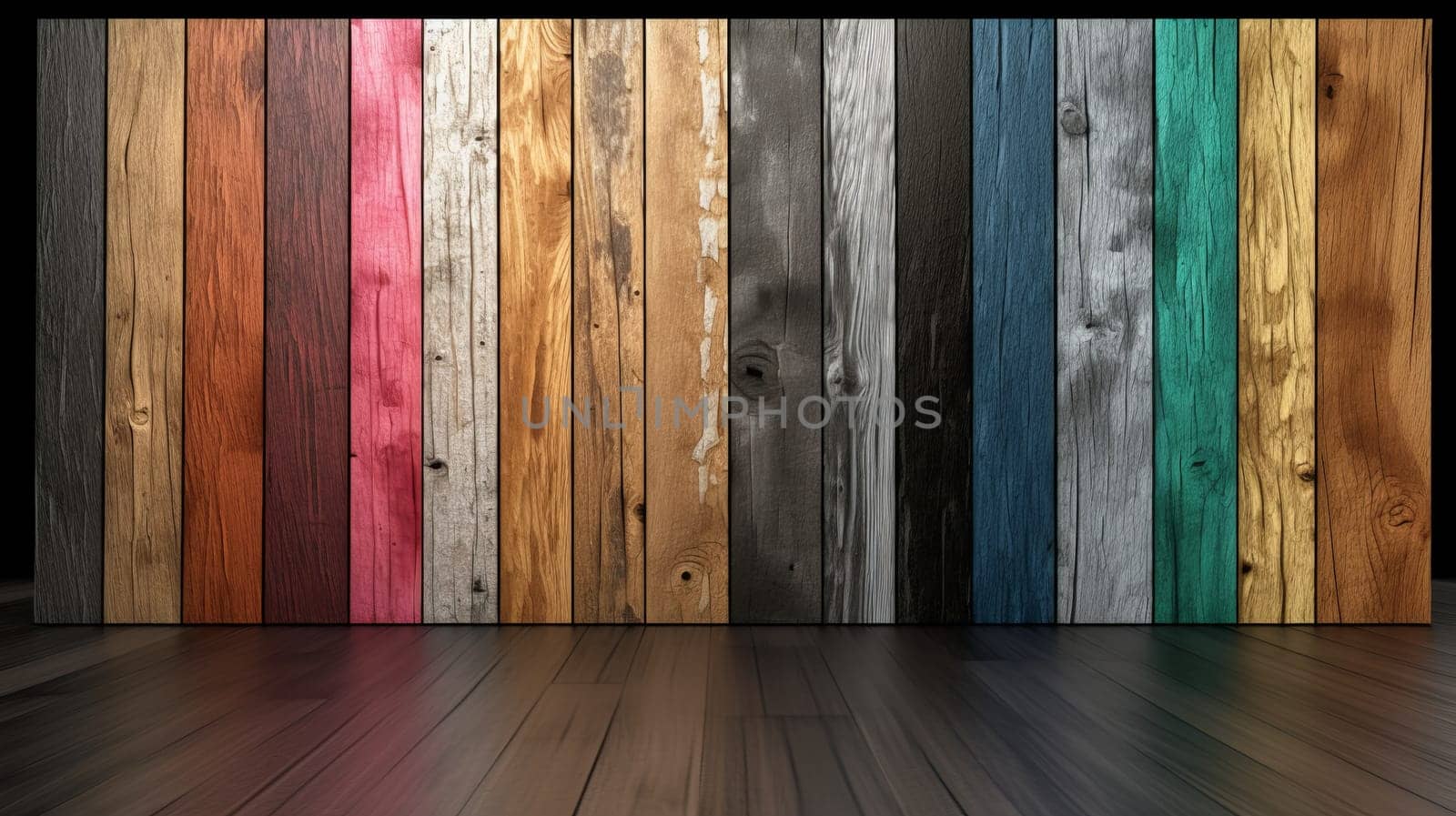 The background is made of multicolored boards and brown, in the form of a wall-floor. A place for your product