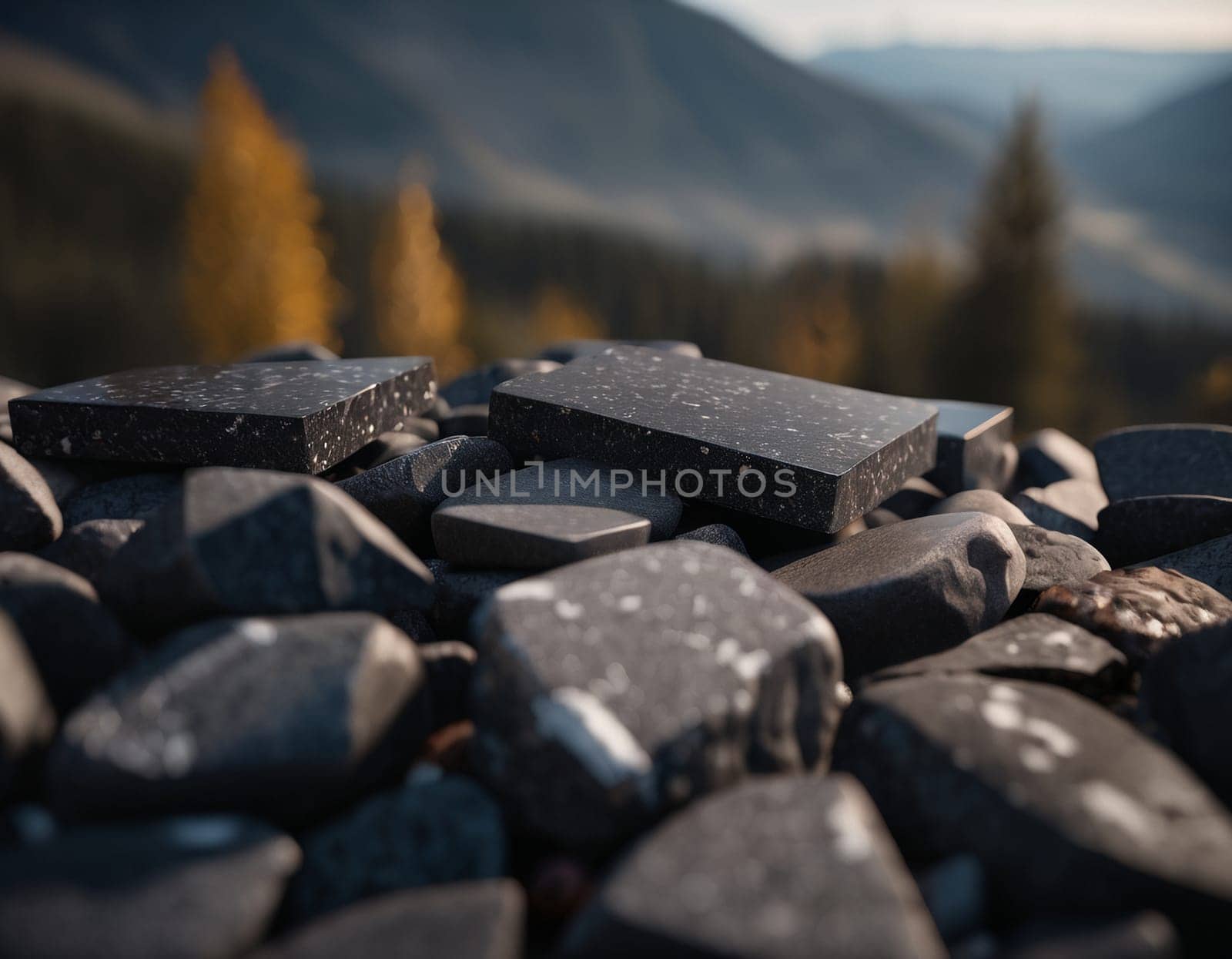 Beautiful cinematic mountain landscape with black marble and granite by NeuroSky