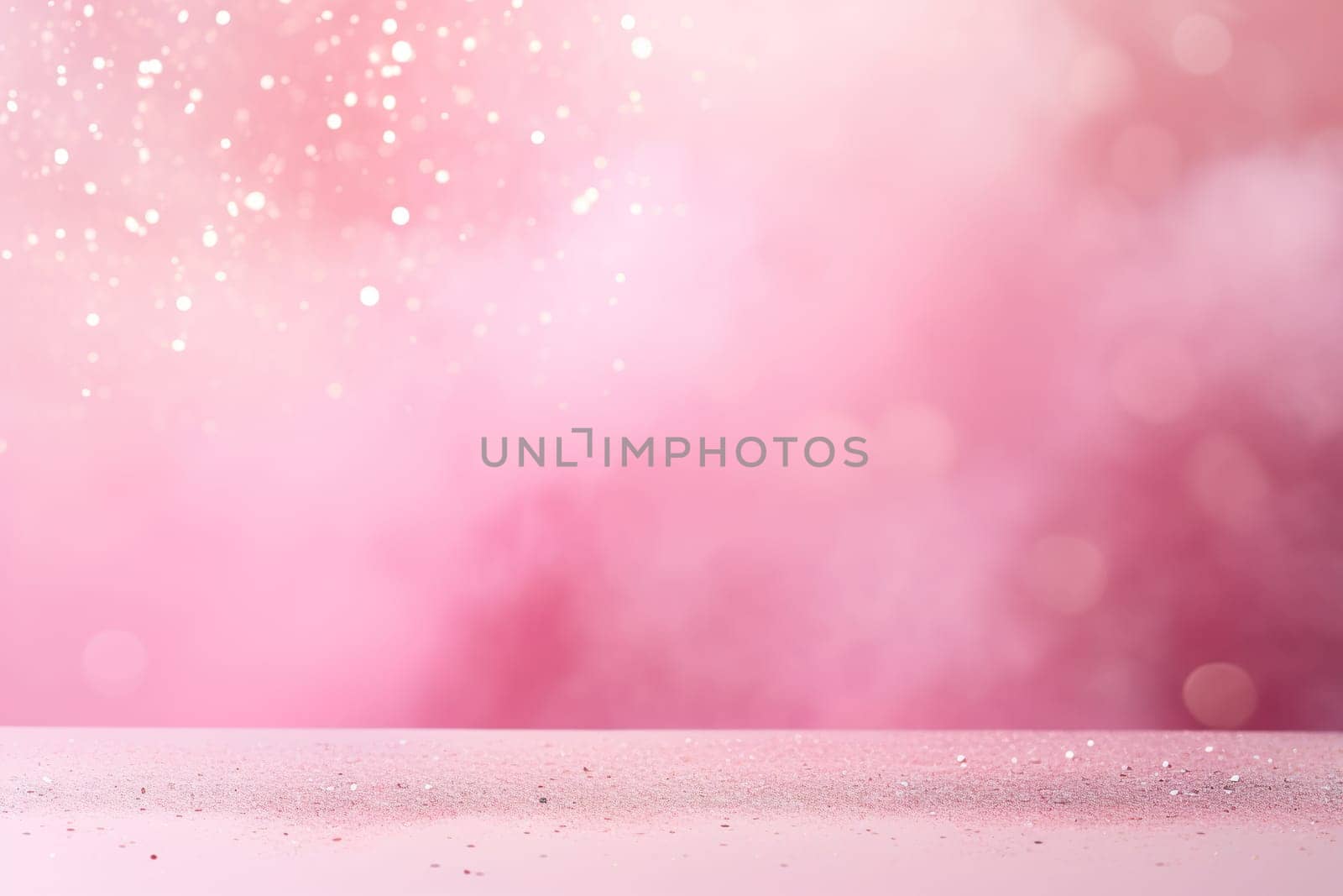 Sparkling pink bokeh effects on a dusty rose surface. Copy space for text or product. Backdrop for cosmetic advertising, event backdrops, romantic content, wellness and spa marketing. Generative AI. by creativebird