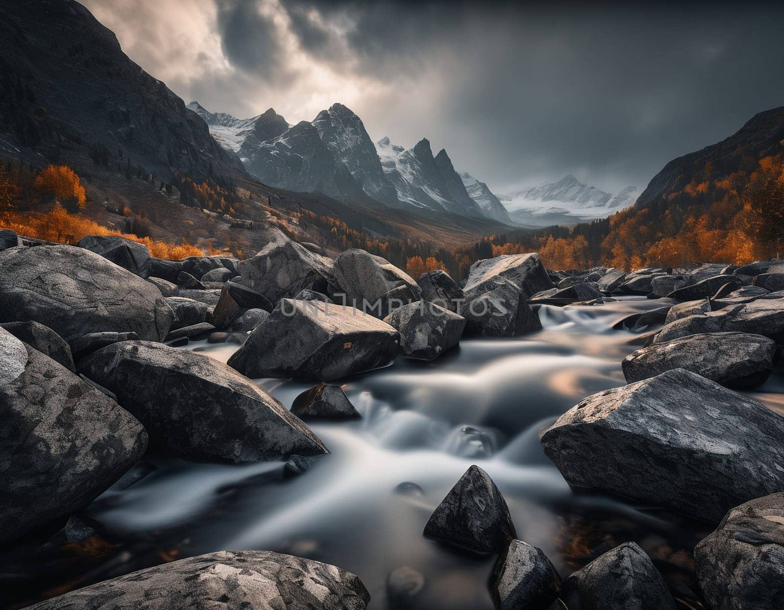 Beautiful cinematic mountain landscape with black marble and granite by NeuroSky