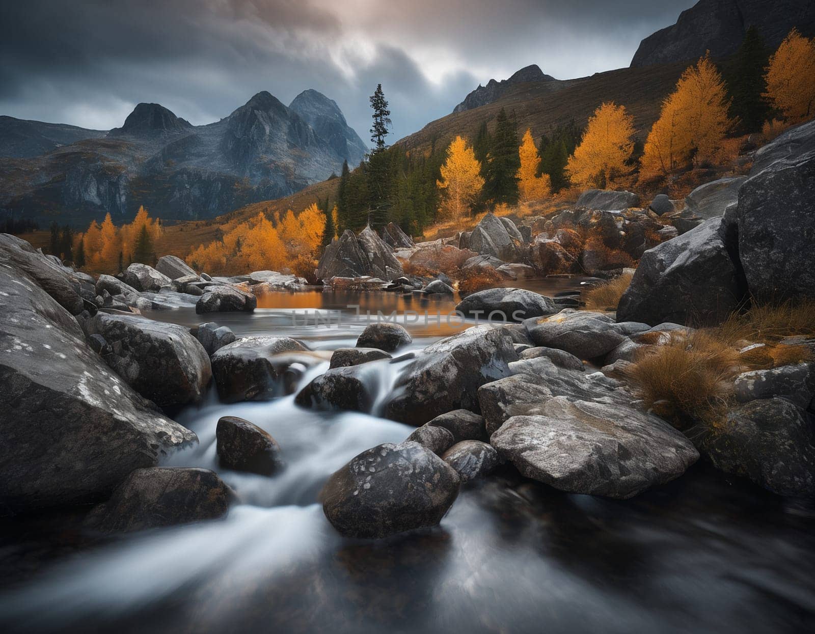 Beautiful cinematic mountain landscape with black marble and granite by NeuroSky