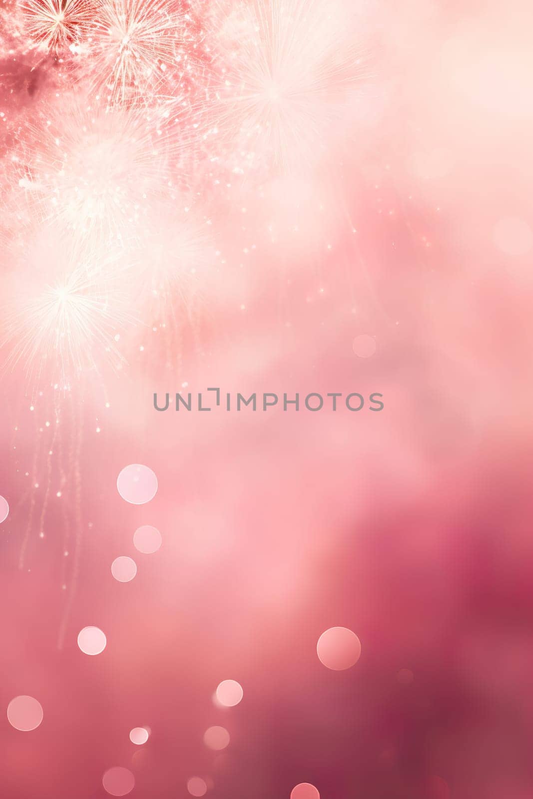 Enchanting pink fireworks and sparkling bokeh on a soft pink gradient, perfect for celebrations and festive designs. Copy space. Merry Xmas, Happy New Year. Festive vertical backdrop. Generative AI