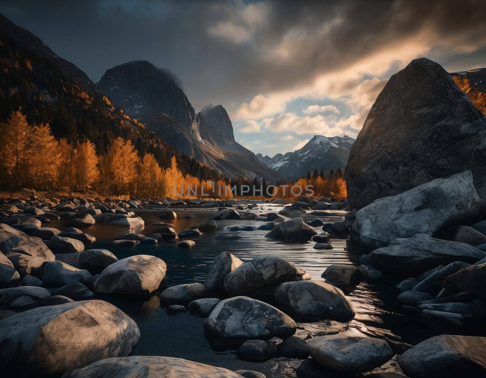 Beautiful cinematic mountain landscape with black marble and granite by NeuroSky