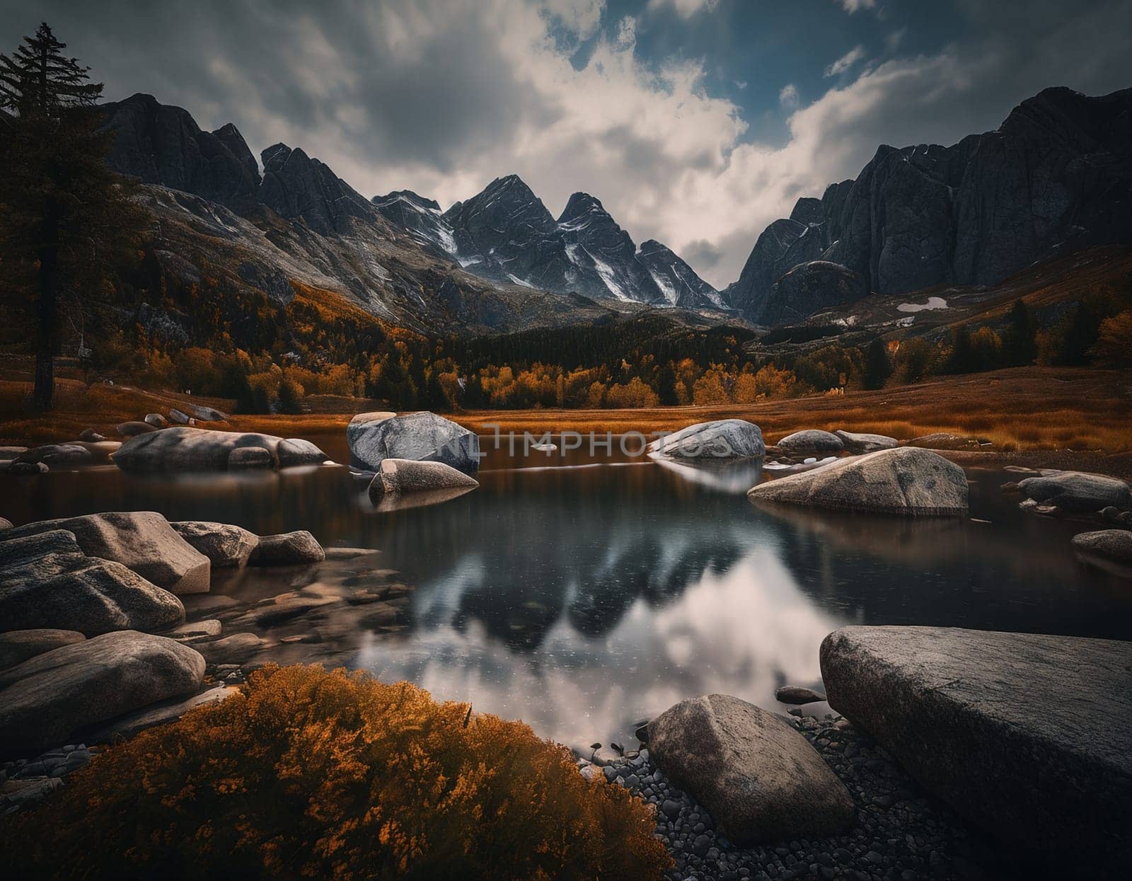 Beautiful cinematic mountain landscape with black marble and granite by NeuroSky