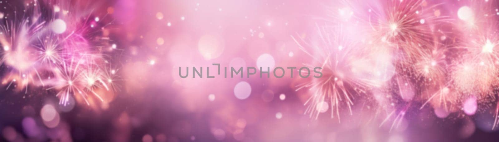 Enchanting pink fireworks and sparkling bokeh on a soft purple gradient, perfect for celebrations and festive designs. Copy space. Merry Xmas, Happy New Year. Festive vertical backdrop. Generative AI