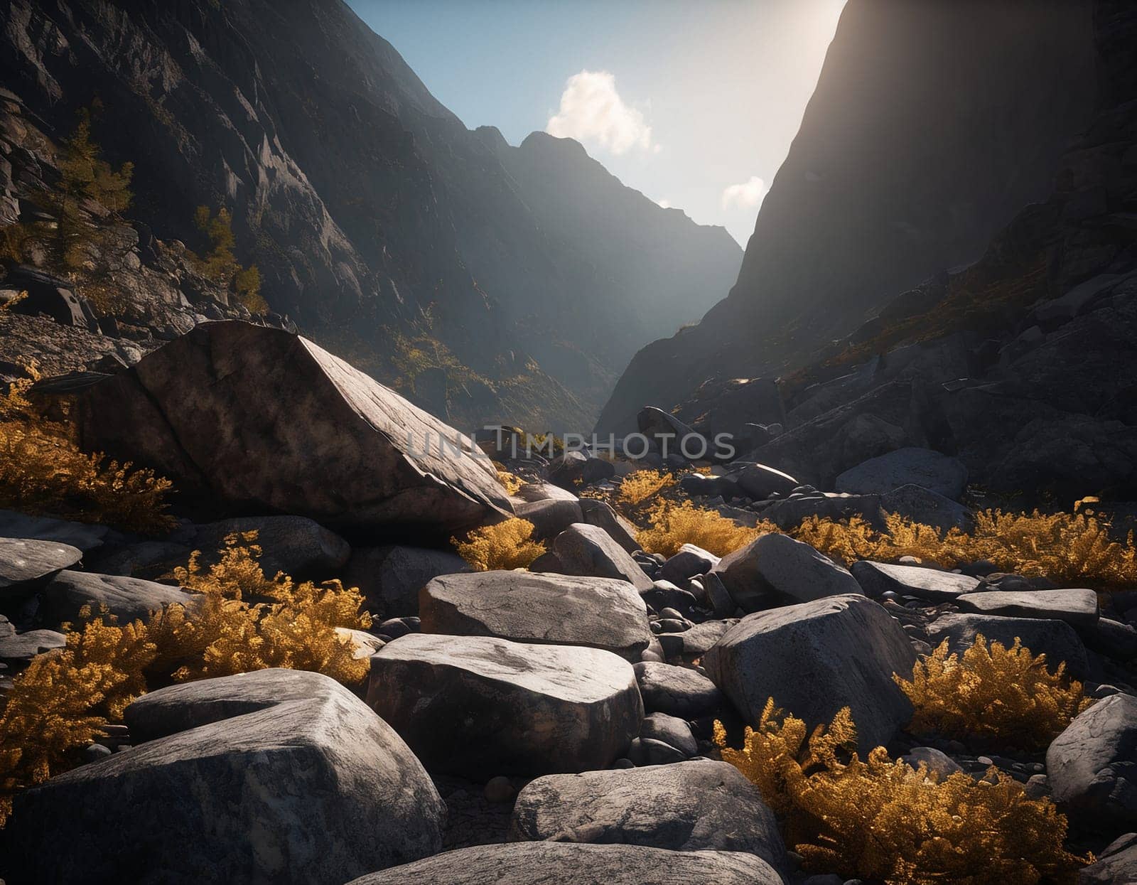 Beautiful cinematic mountain landscape with black marble and granite by NeuroSky