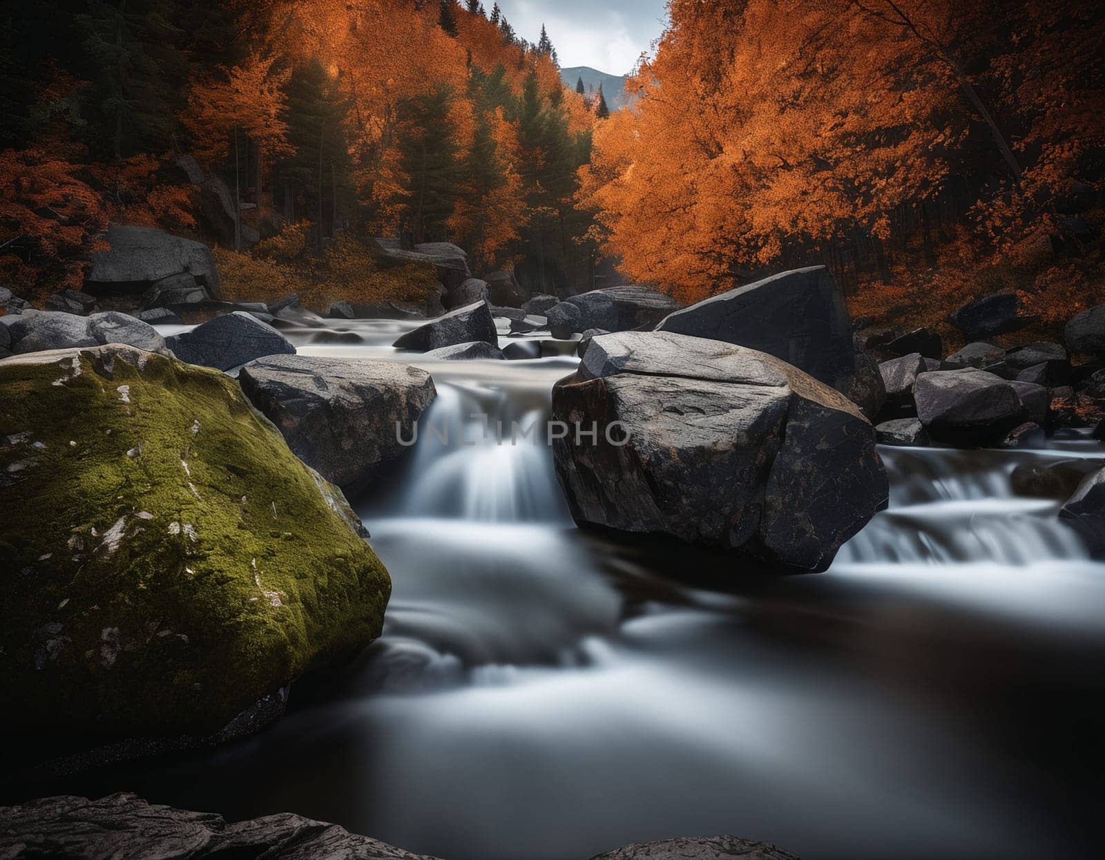 Beautiful cinematic mountain landscape with black marble and granite. High quality illustration