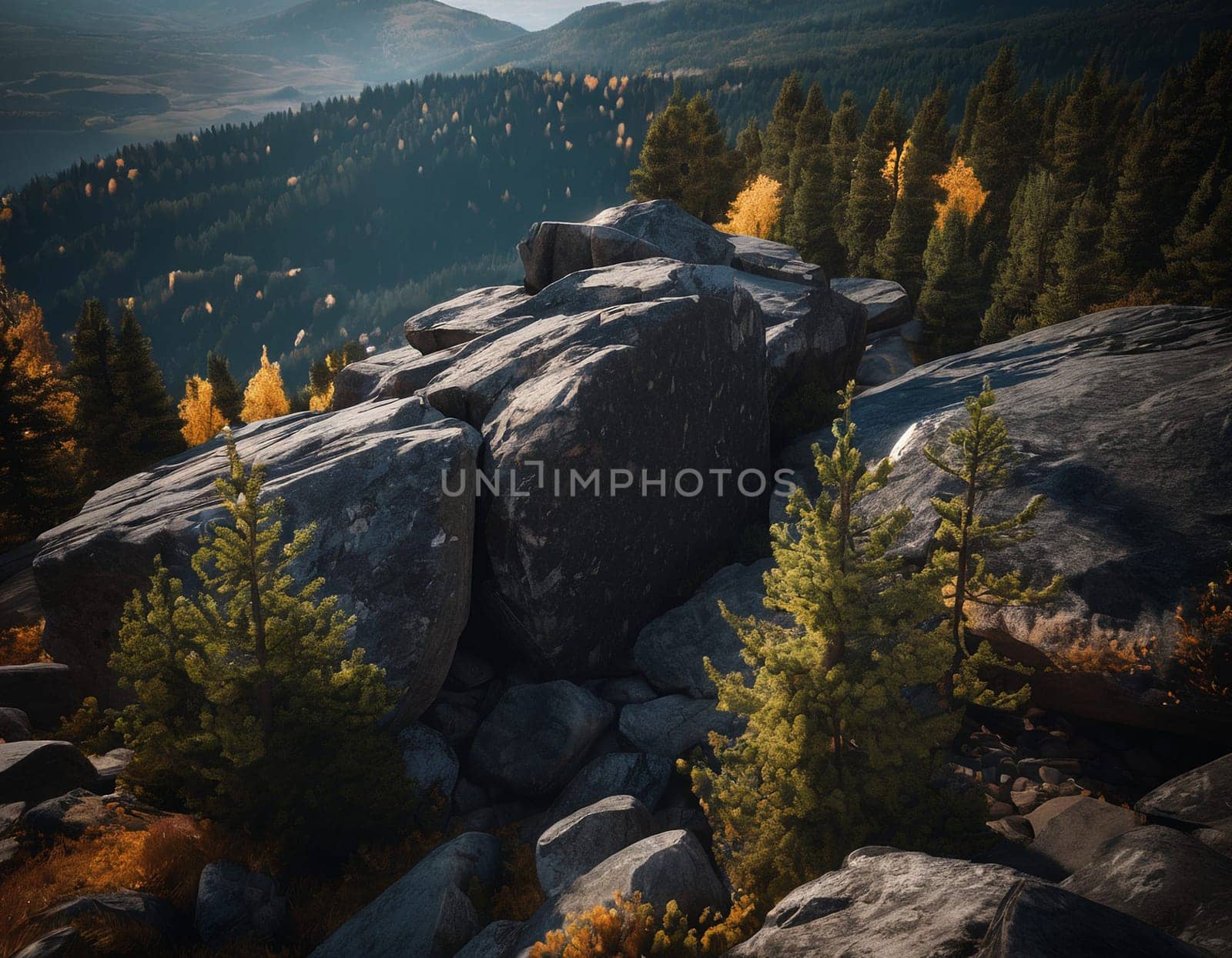 Beautiful cinematic mountain landscape with black marble and granite by NeuroSky