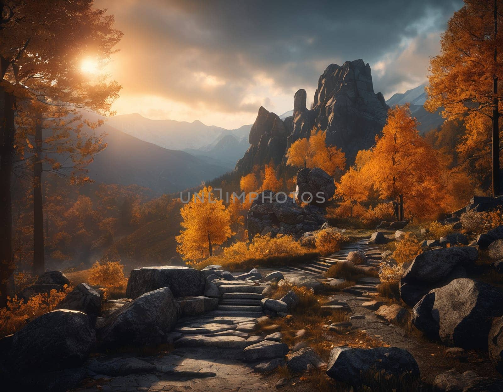 Beautiful cinematic mountain landscape with black marble and granite by NeuroSky