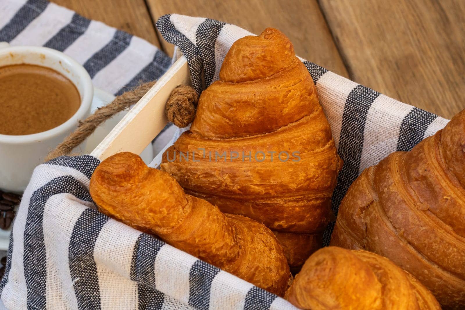 Delicious, fresh croissants. French breakfast concept