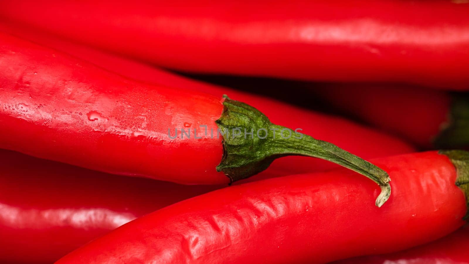 Red hot chilli peppers, close up. Background of red chilies